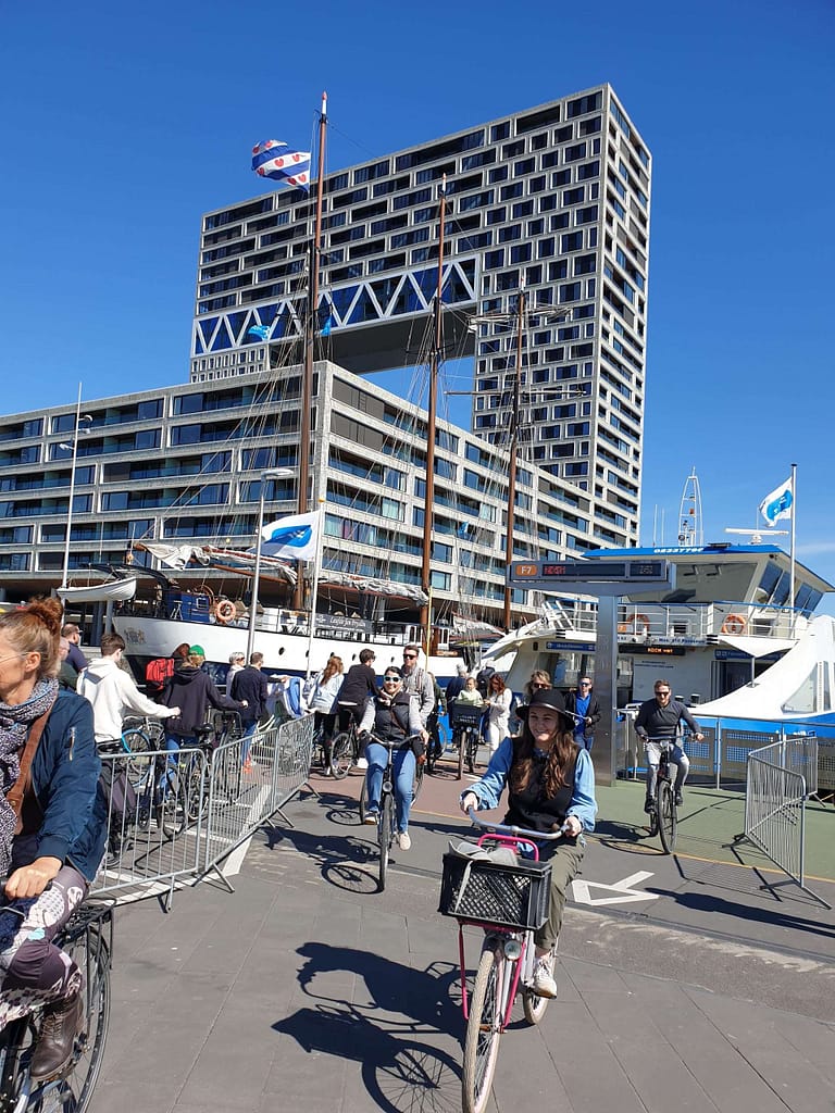 City Bike Tour Amsterdam coming off the ferry